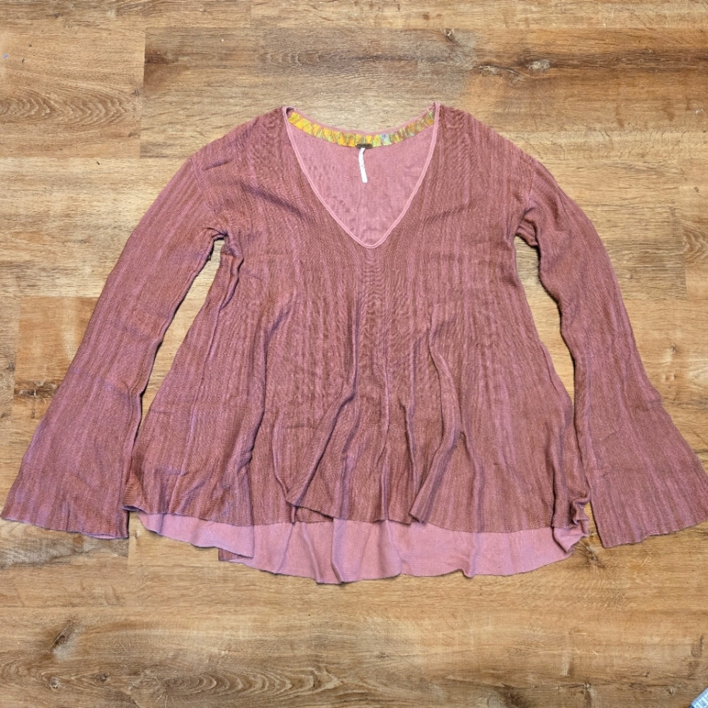 Free People Dusty Rose Flared Sleeve Blouse